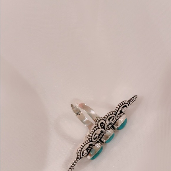 Natural Turquoise 925 Sterling Silver Vintage Setting Statement Ring - Picture 3 of 5